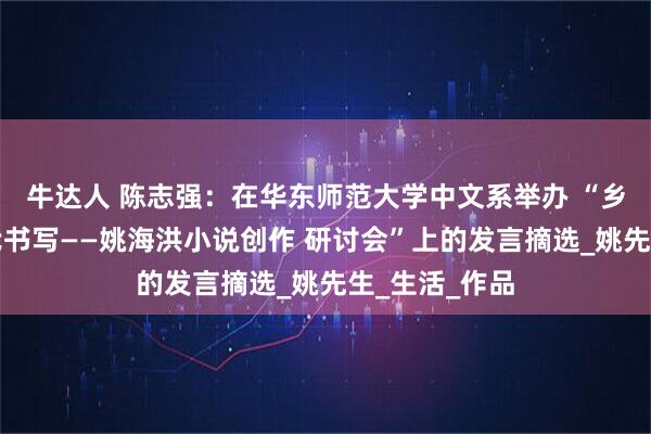 牛达人 陈志强：在华东师范大学中文系举办 “乡愁文学与时代书写——姚海洪小说创作 研讨会”上的发言摘选_姚先生_生活_作品